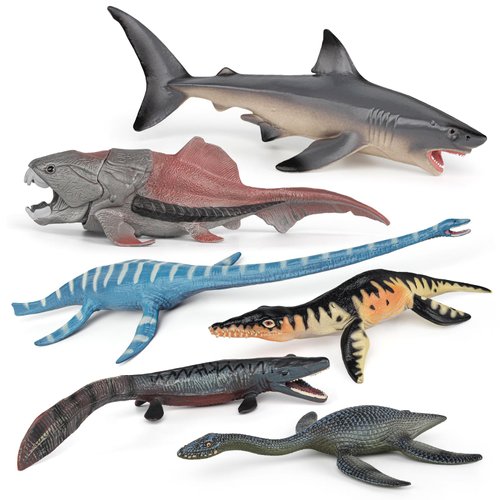 Fantarea Prehistoric Ancient Ocean Animal Model Figures Playsets 7 PCS Dunkleosteus Plesiosaur Tylosaurus Shark Figurines Party Favors Decoration Collection Toys for Boys Girls Kid
