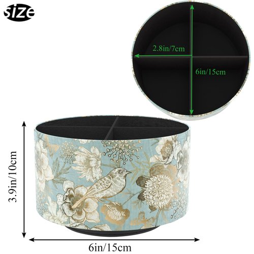 Hennaja Round Leather Art Supply Organizer,Remote Control Holder,360 Degree Rotating,Multi-Functional Pencil Holder,4 Compartments Desktop Stationary Organizer(1-Blue Bird)