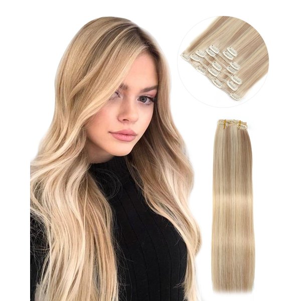 Missme Clip In Hair Extensions Real Human Hair,16in 120g 7pcs 16 Clips On Hair Extensions 100% Real Human Ash Blonde Highlighted Bleach Blonde Hair For Women