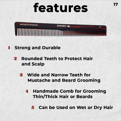 Speert #17 Handmade Wide Narrow Tooth Mustache Beard Comb Small Tortoise Havana Acetate Thick Coarse Curly Fine Short Pocket Sized Facial Hair Grooming Tangle Free Beard Straightener Growth Care Comb