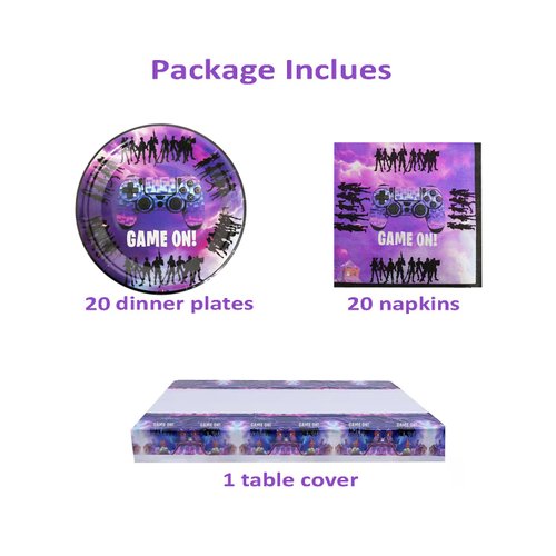 Video Game Party Supplies Plates Napkins and Table Cover Tableware Set for Kids Game Theme Birthday Party Serve 20