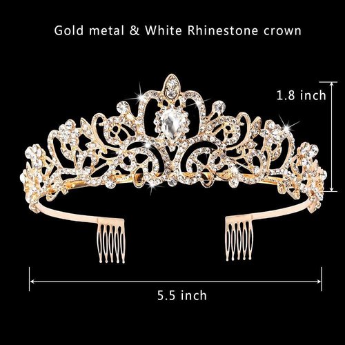 Araluky Crystal Tiara Crown Headband Princess Elegant Tiara with Combs for Women Young Ladies Bridal Wedding Prom Birthday Party, Gold