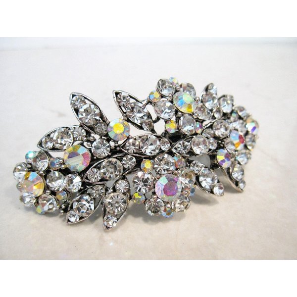 Silver flower shaped crystal hair barrette clip bridal clip bridal barrette