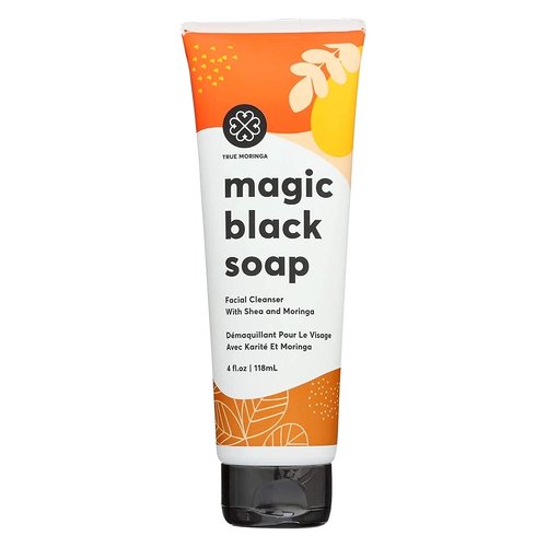 True Moringa Magic African Black Soap with Shea Butter Facial Cleanser - Organic Detox Face Wash with Moringa Oil - 100% Natural Moisturizing & Cleansing Soap, 4 fl oz