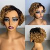 Iianaebeh Short Curly Human Hair Wigs for Black Women, Side Part Wig, Pixie Cut Brazilian Remy Human Hair, Deep Curly None Lace Front Ombre Blonde Wigs (T30)