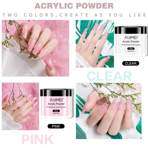 AIJIMEI Acrylic Powder Acrylic Nail Kit with Professional Liquid Monomer and Acrylic Nail Brush Cleaner,Acrylic Nail Tools Set Nail Extension Acrylic Nail System