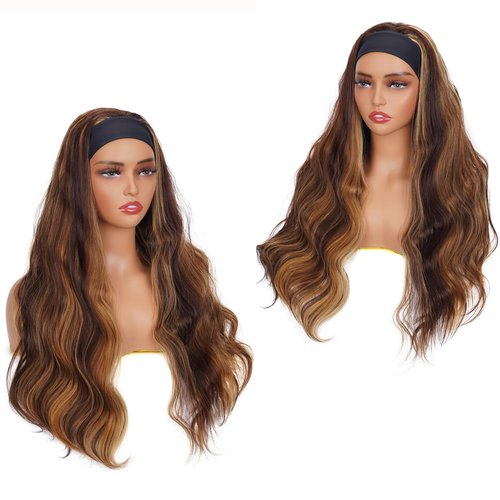 P4/27 Highlight Headband Wig Human Hair Body Wave 16 Inches Human Hair Headband wig None Lace Front Wigs Human Hair Wig for Black Women Wear and Go Wig 150% Density wig（P4/27,BD,16Inch)