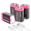 9V Rechargeable Batteries, 1300mAh High Capacity Lithium-ion Long Lasting 9 Volt Batteries with 2 in 1 USB C Fast Charging Cable for Smoke Alarms,Microphone,Multimeters,Toys,Game Controllers (4 Count)