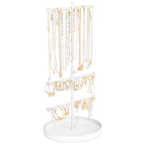 Jenseits Jewelry Organizer Stand, 3 Tier Long Necklaces Organizer Holder Tree, Adjustable Height Earring Display Towers, Bracelets Storage Rack for Dresser Bathroom Vanity