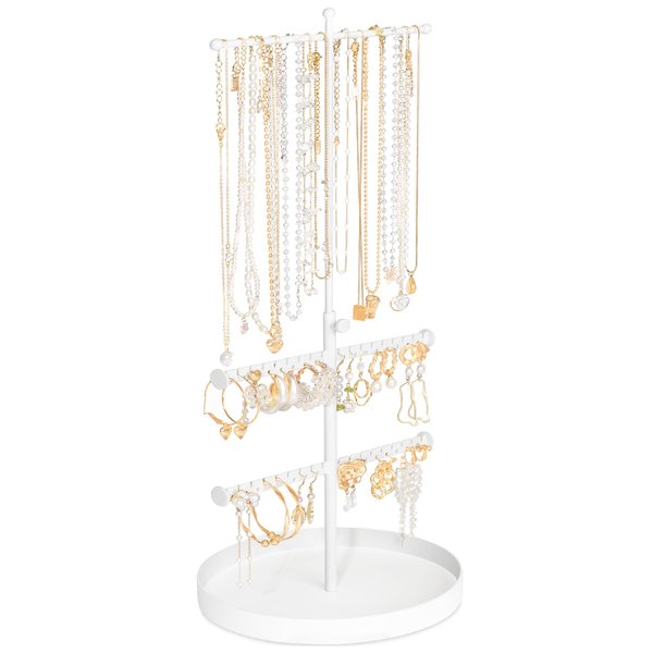 Jenseits Jewelry Organizer Stand, 3 Tier Long Necklaces Organizer Holder Tree, Adjustable Height Earring Display Towers, Bracelets Storage Rack for Dresser Bathroom Vanity