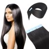 Atbering Tape in Hair Extensions Real Human Hair, Invisible Natural Black Hair Extensions Tape ins for Women, Full Shine Tape in Hair Extensions Salon Quality 20inch 2.5g 20pcs for Gift
