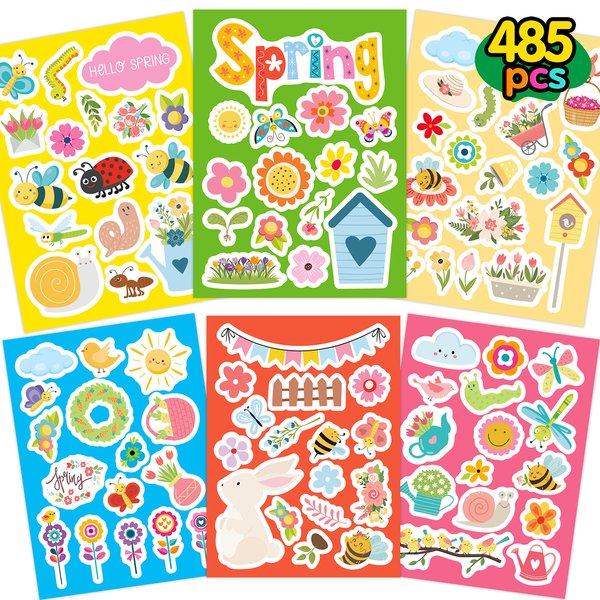Funnlot Spring Stickers for Kids Spring Stickers Seasonal Holiday Stickers 485pcs Flower and Butterfly Stickers Flower Stickers Bulk for Envelopes Crafts Spring Theme Party Favors Supplies