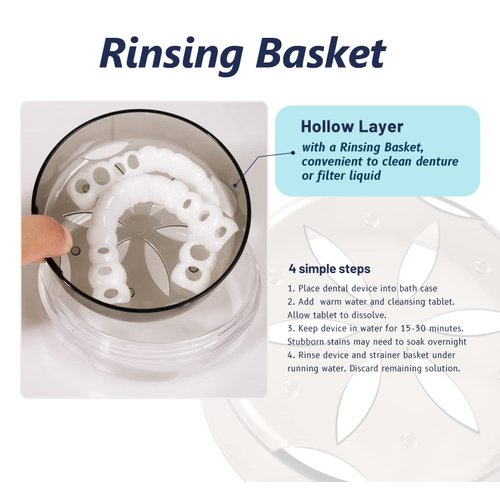 Uouovo Denture Cup Retainer Case, Definitely No-Leak, Denture Bath Case, Denture Case, Retainer Cleaning Box for Traveling, Denture Cup with Strainer & Mirror (Grey)