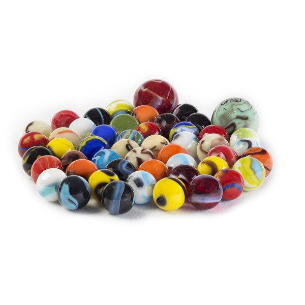 Ader Products 50 Piece Marbles Set - Colorful Glass Marbles for Kids Marbles Game | 48 Players and 2 Shooter