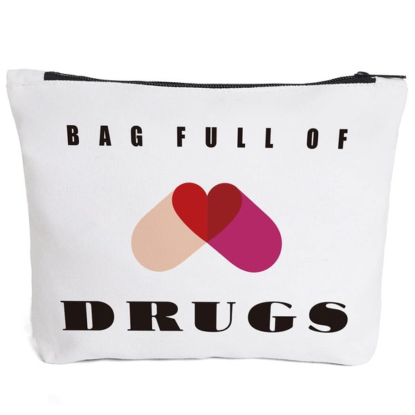Fokongna Funny Pill Medicine Drug Bag Pill Zipper Pouch Bags | Full of Drugs Pill Case Organizer Makeup Cosmetic Travel Bag Toiletry Case Multifunction Pouch Gifts for Patient Women Girls Friend