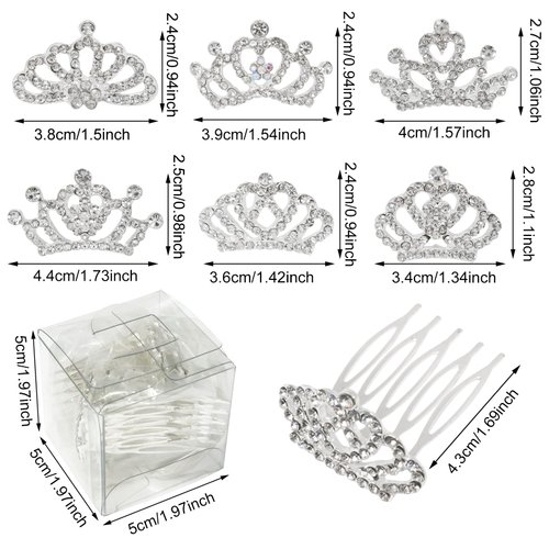 Honbay 6PCS 3.8cm/1.5In Mini Sparkling Rhinestone Princess Tiara Crown with Hair Comb Flower Girl Bridal Crown Shiny Crystal Crown Hair Comb Party Headdress Hair Accessories