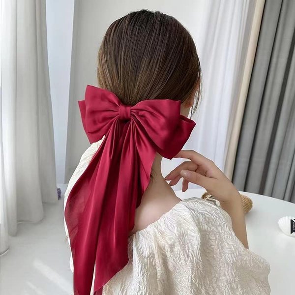 Long streamer oversized bow top clip hair clip for the back of the head tassel solid color bow hair clip hair bow ponytail clip(HS46)