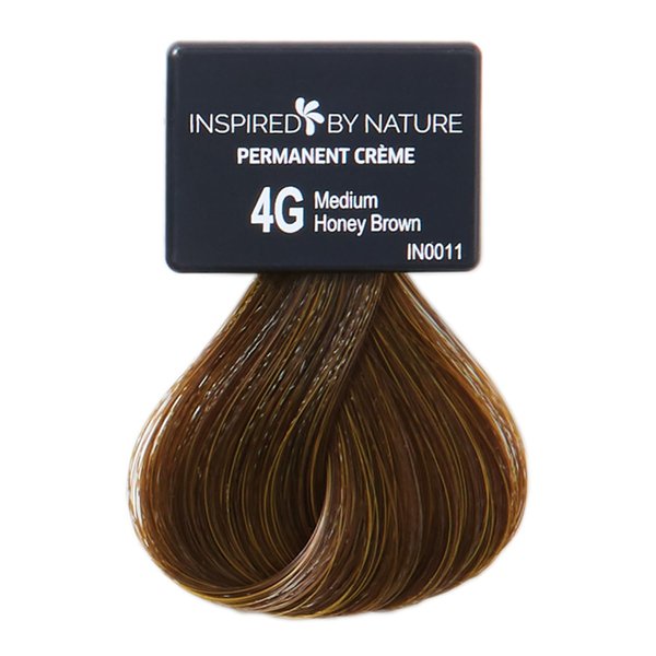 ion Ammonia-Free Permanent Hair Color Medium Honey Brown 4G, made from 100% naturally-derived polymers, cruelty free, vegan, PPD free, recyclable packaging, 2.05 oz