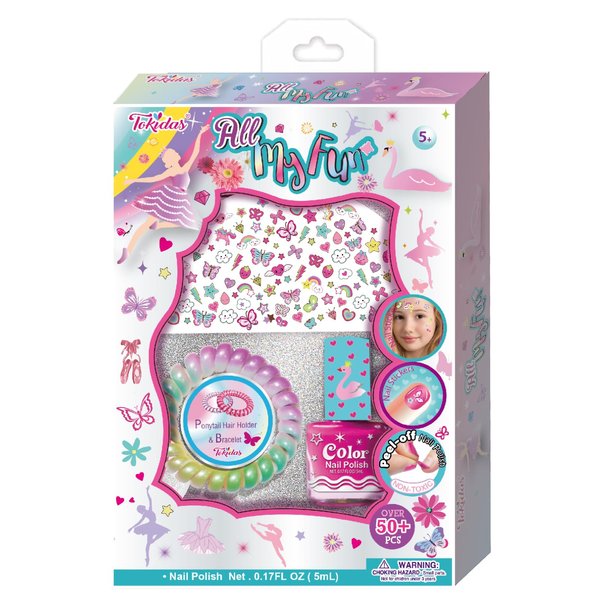 Tokidas Kids Makeup Set All My Fun Scented Nail Polish Nail Sticker Set Ponytail Holder Bracelet Kids Toys for Girls