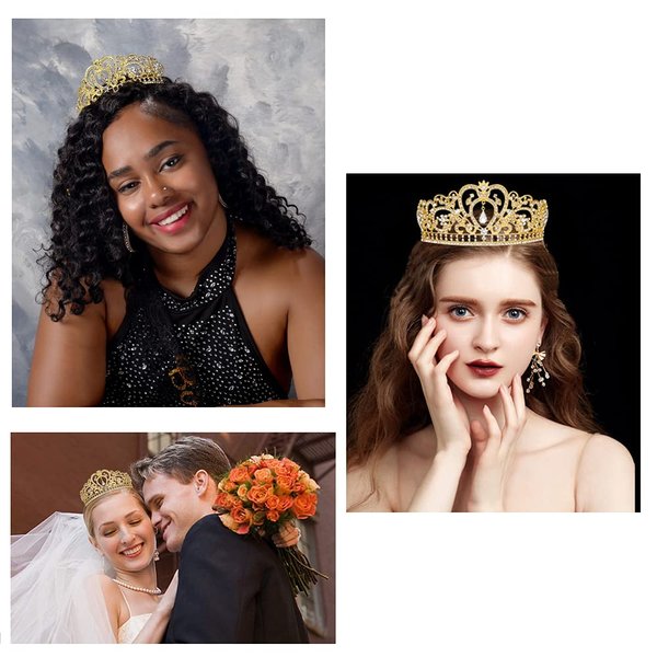 ANBALA Wedding Prom Bridal Tiara Crown, Luxury Bling Crystal Bridal Headband Prom Queen Pageant Princess Crown Hair Accessories for Women (Gold)