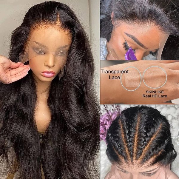 Aorbige Invisible Melt Skin HD Swiss Lace Front 13x6 Virgin Human Hair Wigs, Natural Black Color Body Wave Style 180% Density Hair Pre Plucked Hailine with Baby Hair for Black Women 24inch