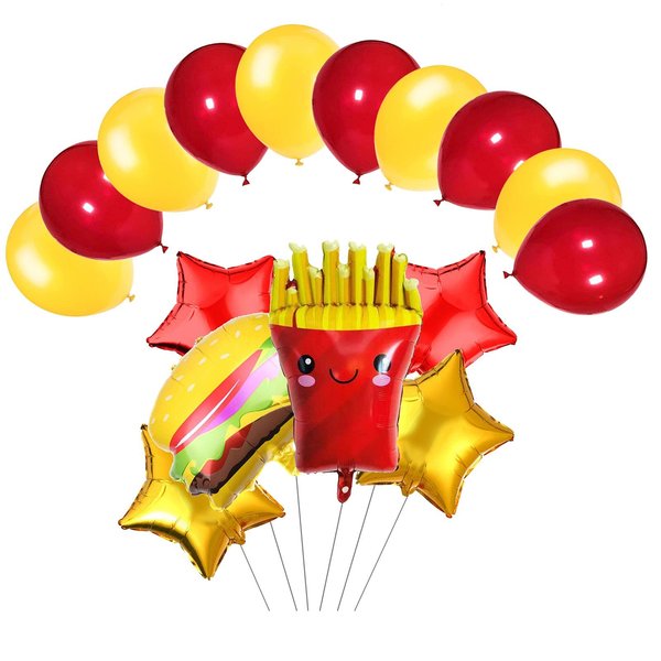 15Pcs French Fries Balloons Hamburg Balloons Food Birthday Foil Balloons for Birthday Fast Food Snacks Themed Party Decorations Supplies