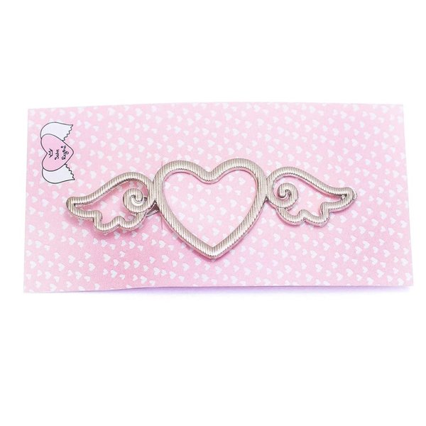 Salve Regina Medium Hair Clip Barrette. Weddings. Communions. Quinceañeras. Parties. Valentine's Day. Gifts. Bride. Made in Argentina. (Heart with wings)
