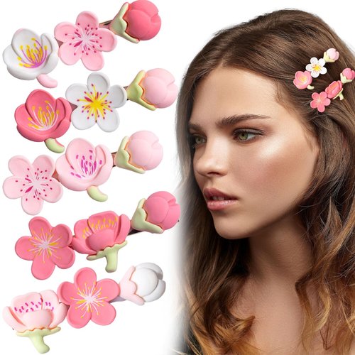 Pndeyo 5pcs Cute Flower Hair Barrettes for Women, Non-Slip Colorful Peach Blossom Hair Clip, Sweet Small Floral Hair Alligator Bangs Clip Hair Styling Accessories for Various Hairstyles- 5 Styles
