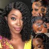 Deep Wave Lace Front Wigs Human Hair Pre Plucked with Baby Hair 13X4 Short Curly Bob Wig Human Hair 13x4 Transparent Lace Frontal Curly Wigs for Black Women Glueless Wigs (12 Inch)