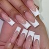 MABKJLF Press on Nails Long Square White French Tip Fake Nails Full Cover False Nails with Designs White Nail Tip Glossy False Nails with Nail Glue Artificial Acrylic Nails for Women Girls 24 Pcs
