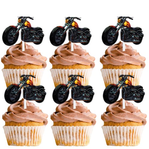 18pcs Red Glitter Motorcycle Dessert Cupcake Topper Rider Racing Sport Let’s Glow Crazy Party Theme Decor Supplies Men Women Boys Girls Happy Birthday Party Decorations