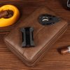 Galiner Travel Cigar Humidor Leather Case with Humidity Packs Bag Portable Cedar Wood Leather Case Holder 4 Cigars, Pockets for Cigars Lighter Cutter, Black Gift Box