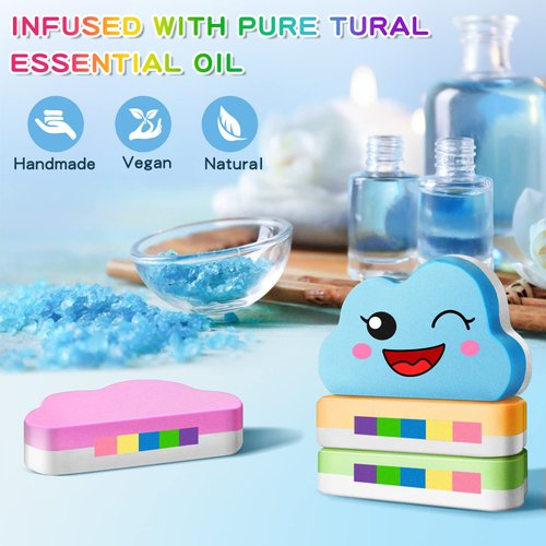 Rainbow Bath Bombs Gift Set, Handmade Organic 4 Pcs Bath Bombs for Kids Girls, Natural Bubble Bath Birthday Valentines Day Gifts for Kids Her, Kids Bath Bombs