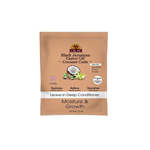 Okay Black Jamaican Castor Oil Leave in Conditioner, Brown, Coconut, 1.25 Fluid Ounce (Pack Of 12)