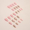 Press on Nails Short Almond, Coffin Shape Full Cover Reusable False Nails with Glue, Stick on Nails with Ripple Designs, Artificial Fingernails Acrylic Fake Nails for Women, Glue on Nails (W459)