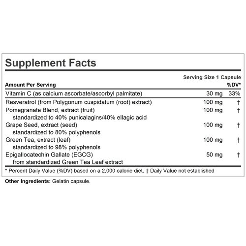 ANDREW LESSMAN Resveratrol-100 with Green Tea 100 Grape Seed 100 Pomegranate 100-30 Capsules – Four Powerful, Protective Anti-oxidants.
