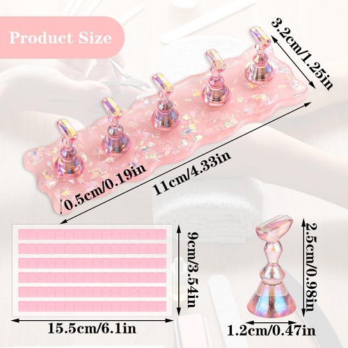 Prasacco 2 Sets Nail Stand for Painting Nails, Acrylic Nail Holder for Press on Nails Display with 96 pcs Reusable Adhesive Putty Magnetic Fake Nail Holder for Painting for Home DIY Salon(White+Pink)