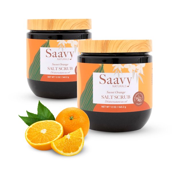 Saavy Naturals Sweet Orange Scrub Pack, Invigorating Orange Scented Salt Scrub Body Exfoliator, Vegan Body Care Scrub with Dead Sea Salts, and More, Luxe Orange Salt Scrub Gift Set