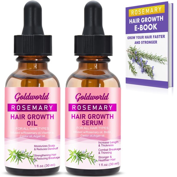 GoldWorld Rosemary Oil Hair Growth Serum,Hair Growth Products for Dry Damaged Hair Regrowth Thickening,Ingrown Hair Treatment Reduce Hair Loss,Scalp Oil Christmas Gifts For Women Men Stocking Stuffers