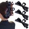 3Pcs Bow Claw Clip Black Hair Bow Hair Clips for Thick Thin Hair, Ribbon Bow Clips for Women Girls, Big Bows Hair Claws Non Slip Hair Styling Accessories Gifts