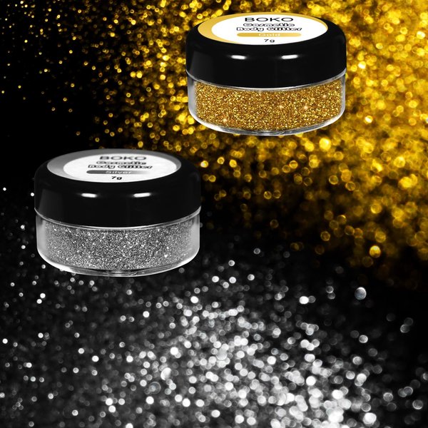 Boko Sparkle Glitter Powder 14g Cosmetic Grade Glitter Carnaval Body Makeup for Glitter Eyeshadow Lip Face Paint Nail Art Festival Concert Party Rave Accessories - Silver and Gold