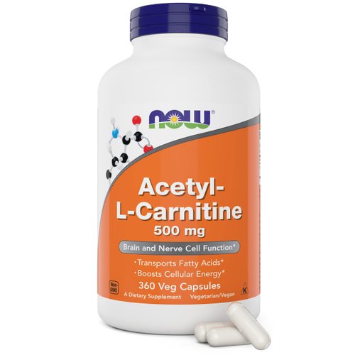 NOW Foods Now Acetyl L Carnitine 500mg, 360 Veg Capsules - Non-GMO ACL 500 mg Caps