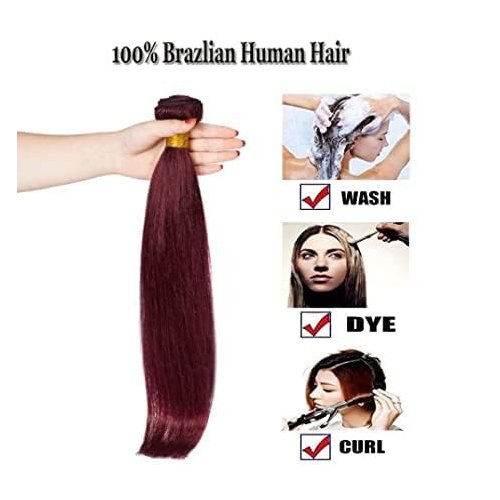 8A Brazilian Virgin Hair 99j Burgundy Straight Hair Weaves Bundle Free Part Red Wine Color 100% Unprocessed Human Hair Weft Weaves…