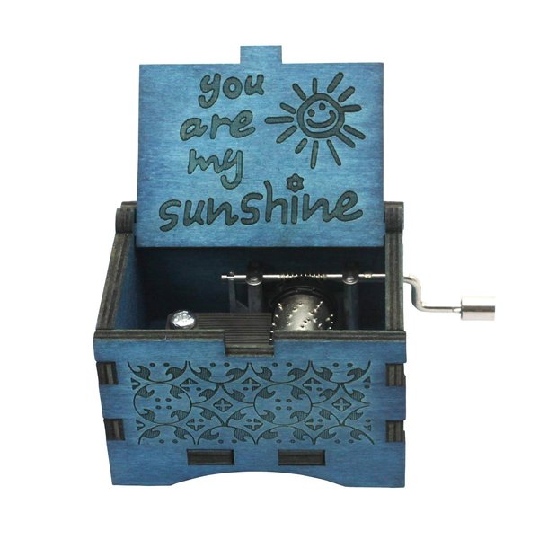 UNIQLED You are My Sunshine Wooden Music Boxes Laser Engraved Hand Crank Classical Wood Sunshine Musical Box Gifts for Birthday Christmas Valentine's Day (Blue Sunshine)