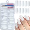 Bellelfin 120Pcs White Press on Nails Medium Square Glue on Nails, Glossy Solid Color Fake Nails Full Cover Acrylic Nails Press on for Women Girls Artificial Fingernails