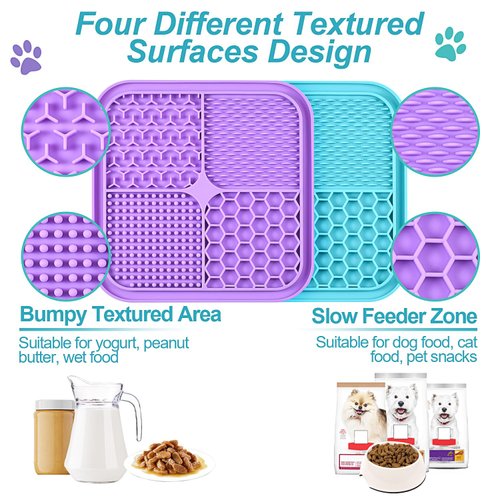 2PCS Licking Mat for Dogs with Suction Cups, Premium Lick Pad for Anxiety Relief, Slow Feeder Dog Bowls, Perfect for Bathing, Grooming and Training