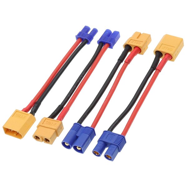 Treehobby 4PCS RC XT60 to EC2 and EC3 Plug Female Male Adapter Connector for Lipo NiMH NiCd Battery Charger ESC