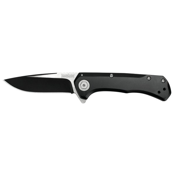 Kershaw Showtime Pocketknife, Black, 3" 8Cr13MoV Stainless Steel Drop Point Plain Edge Blade, One-Handed Assisted Flipper Opening EDC