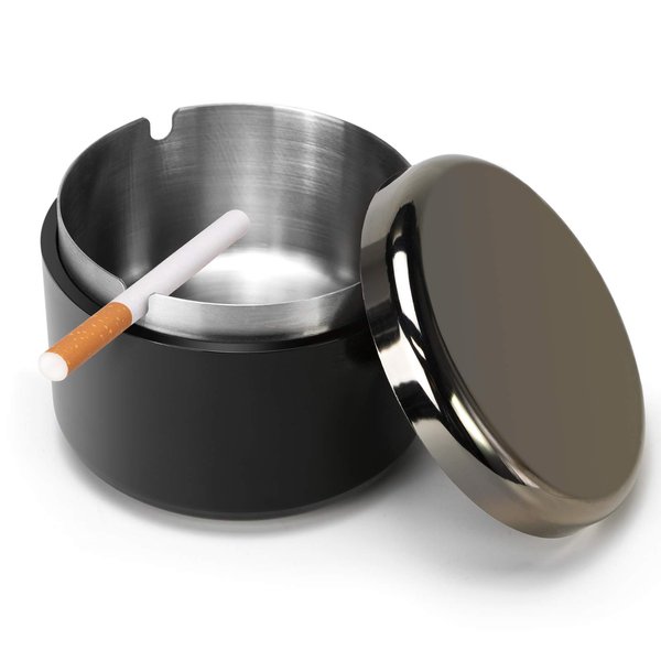 Ashtray for Cigarettes Indoor or Outdoor FriyGardcn Ashtray for Weed Cool Cute and Standing Ashtray Black Plastic Ashtray with a Stainless Steel Liner Ash Tray for Patio, Office and Home