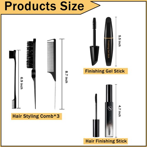 SPRINGSUGAR 5-Piece Hair Finishing Set: Flyaway Control Wax Sticks, Styling Comb for Sleek, Frizz-Free Edges and Baby Hair